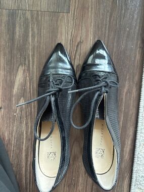 Anne Klein Black Pointed Lace-Up Heels